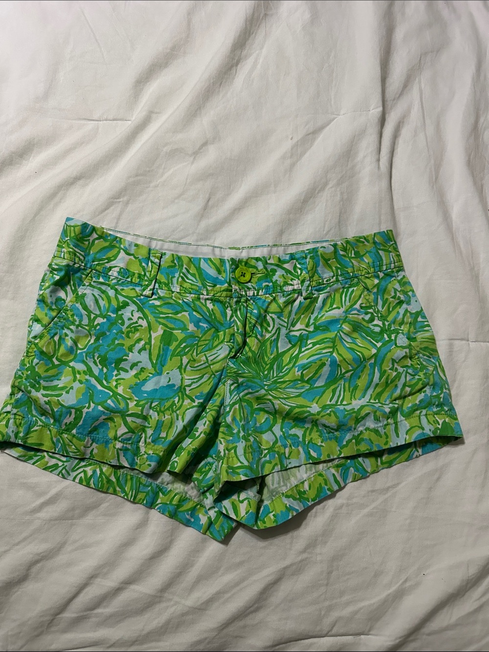 Lilly Pulitzer Green and Aqua Tropical Leaf Print Shorts